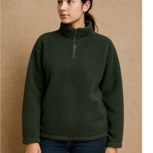 Old Navy Sherpa/ Fleece Quarter Zip Cozy Dark Green Fleece Pullover, Med